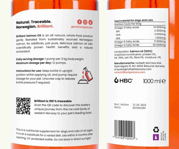 Brilliant Salmon Oil For Dogs Original 1000ml Read